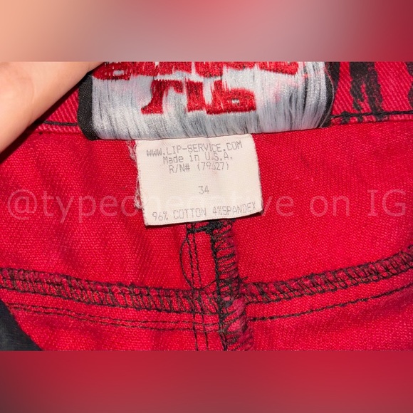 (SOLD) RARE 1990s Lip Service Red Rock Sl*t Skull Pants - Picture 4 of 4